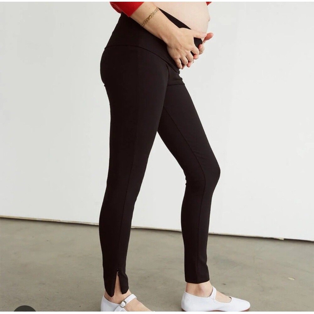 Storq Size 5 (XL)  Maternity Leggings Pants Stretch Soft Black Side Zip Ankle